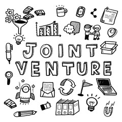 Hand draw business doodles joint venture on white background.Concept for business idea,startup and financial. Doodle art collection.