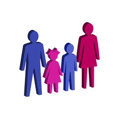 Parent with children, Family symbol. Flat Isometric Icon or Logo. 3D Style Pictogram for Web Design, UI, Mobile App, Infographic.