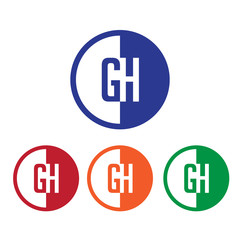 GH initial circle half logo blue,red,orange and green color