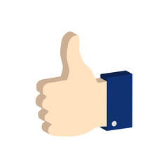 Thumb up symbol. Flat Isometric Icon or Logo. 3D Style Pictogram for Web Design, UI, Mobile App, Infographic.