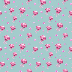 Materiał do szycia Watercolor jellyfish pattern