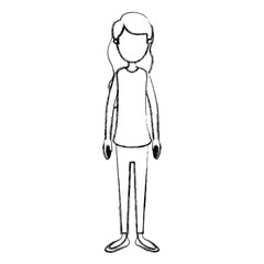 blurred silhouette cartoon full body faceless woman with wavy long hair vector illustration