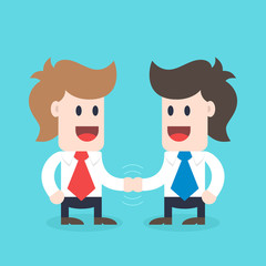 Businessman cartoon character - two males handshaking, business concept illustration