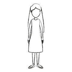 blurred silhouette cartoon full body faceless woman with long hair and dressed vector illustration