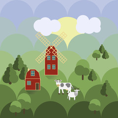 Farm with animals agriculture illustration vector