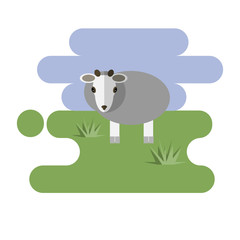 Flat cartoon sheep icon on blue and green background
