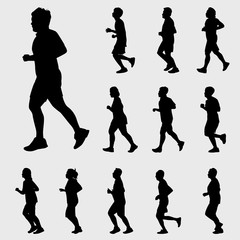 black running silhouettes vector set on gray background