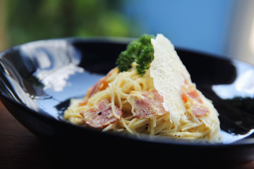 Carbonara spaghetti with bacon and cheese