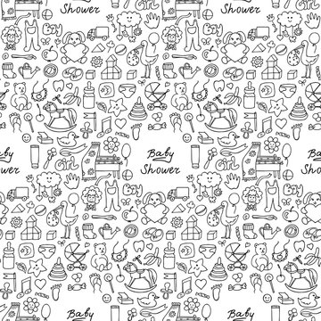 Doodle Baby Shower Seamless Pattern
