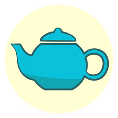 Cute blue teapot, colorful flat vector teapot icon