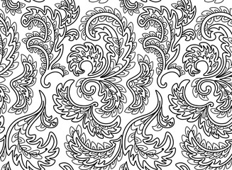 Vintage floral seamless pattern. Ethnic ornament. Stylized decorative leaves in folk style. Traditional handcraft. Outline seamless texture. Vector illustration.