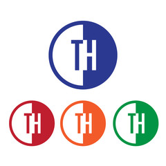 TH initial circle half logo blue,red,orange and green color