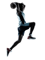 one afro-american african basketball player man isolated in silhouette shadow on white background