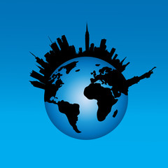 Naklejka premium Vector illustration of New York on blue background.