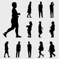 black walk silhouettes vector set