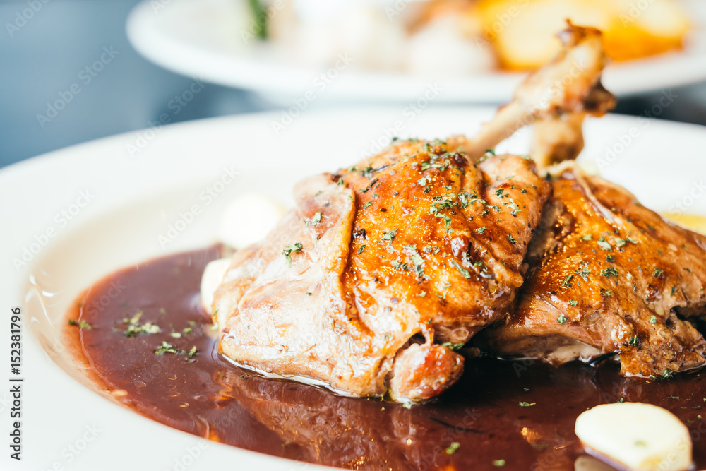 Sticker Duck breast steak in white plate