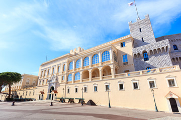 Fototapeta na wymiar view of the facade of the Princes Palace of Monaco in Monaco-Ville
