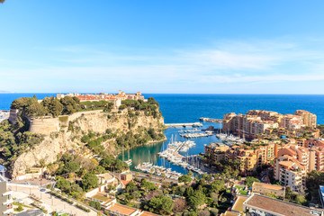 Fototapeta na wymiar the rock the city of principaute of monaco and monte carlo