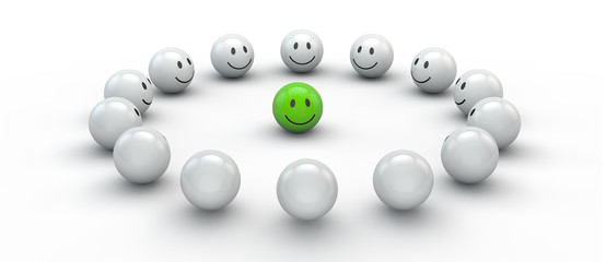 glücklicher Smiley in der Mitte - Konzept Akzeptanz, Mitglied, Gruppe oder Integration