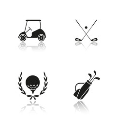 Golf championship drop shadow black icons set
