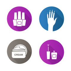 Manicure flat design long shadow icons set