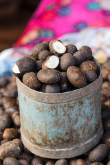 Wild mushrooms, Barometer Earthstars, hygroscopic earthstar, false earthstar,wild mushrooms, fresh food in Thailand's market.