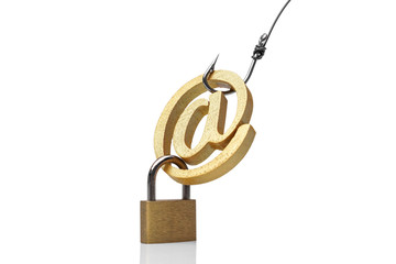 A fish hook with email sign / Online fraud / Email phishing attack concept