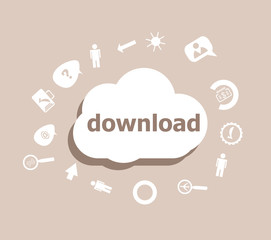 Text Download. Web design concept . Icons set for cloud computing for web and app
