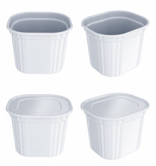 Plastic can with lid. Set of 3d images isolated on white