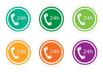 Set of rounded colorful icons to symbolize attention 24 hours in green, yellow, orange and purple colors