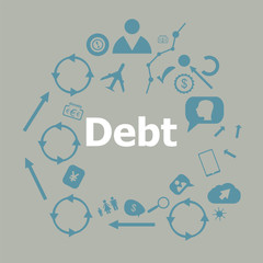 Fototapeta premium Text Debt. Finance concept . Universal and standard icons for web and app