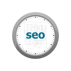 Text seo on digital screen, it concept . Abstract wall clock isolated on a white background