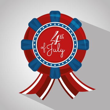Red and blue award ribbon with stars over white background. Vector illustration.