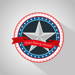 Star sticker with red ribbon over white  background. Vector illustration.