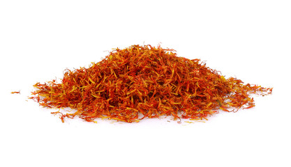 Fototapeta premium pile of dried safflowers on white background