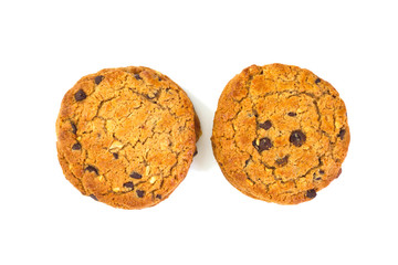 Chocolate chip and hazel nut cookies isolate on white background
