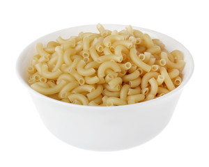pasta elbow in bowl on white background