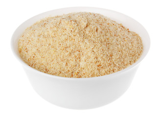 breadcrumbs in a white bowl on white background isolate
