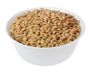 lentils in bowl on white background