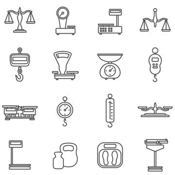 Scales line icons | Vector mechanical and electronic scales icon set