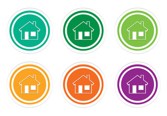 Colorful rounded icons with house symbol in green, yellow, orange and purple colors