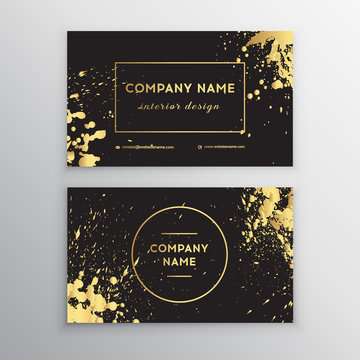 Vector Golden Business Card With Brush Splashes