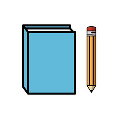 Blue closed book and pencil over white background. Vector illustration.