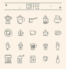 Set of icons for coffee shop, cafe, menu or web site. Vector illustration in thin line style.