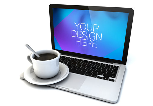 Laptop and Coffee Cup on White Mockup 1