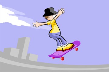 A young teenager on a skateboard