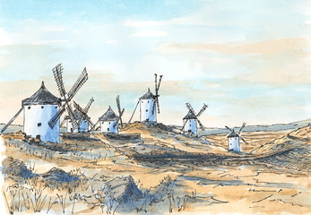 Spanish old-fashioned windmills in Consuegra, Castile © Pawel Burgiel