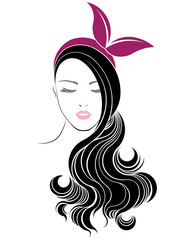 women long hair style icon, logo women face on white background