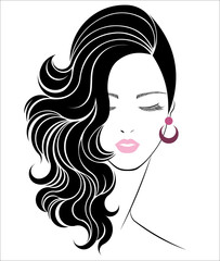 women long hair style icon, logo women face on white background
