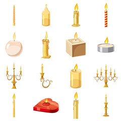 Candles forms icons set, cartoon style